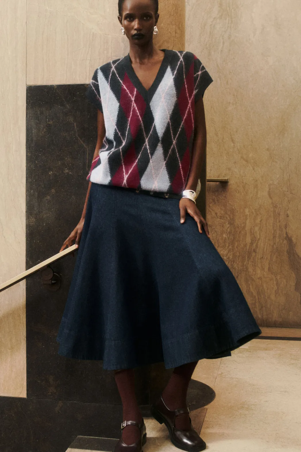 Discount COS VOLUMINOUS A-LINE DENIM MIDI SKIRT INDIGO