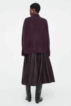 Hot COS VOLUMINOUS A-LINE LEATHER MIDI SKIRT BORDEAUX