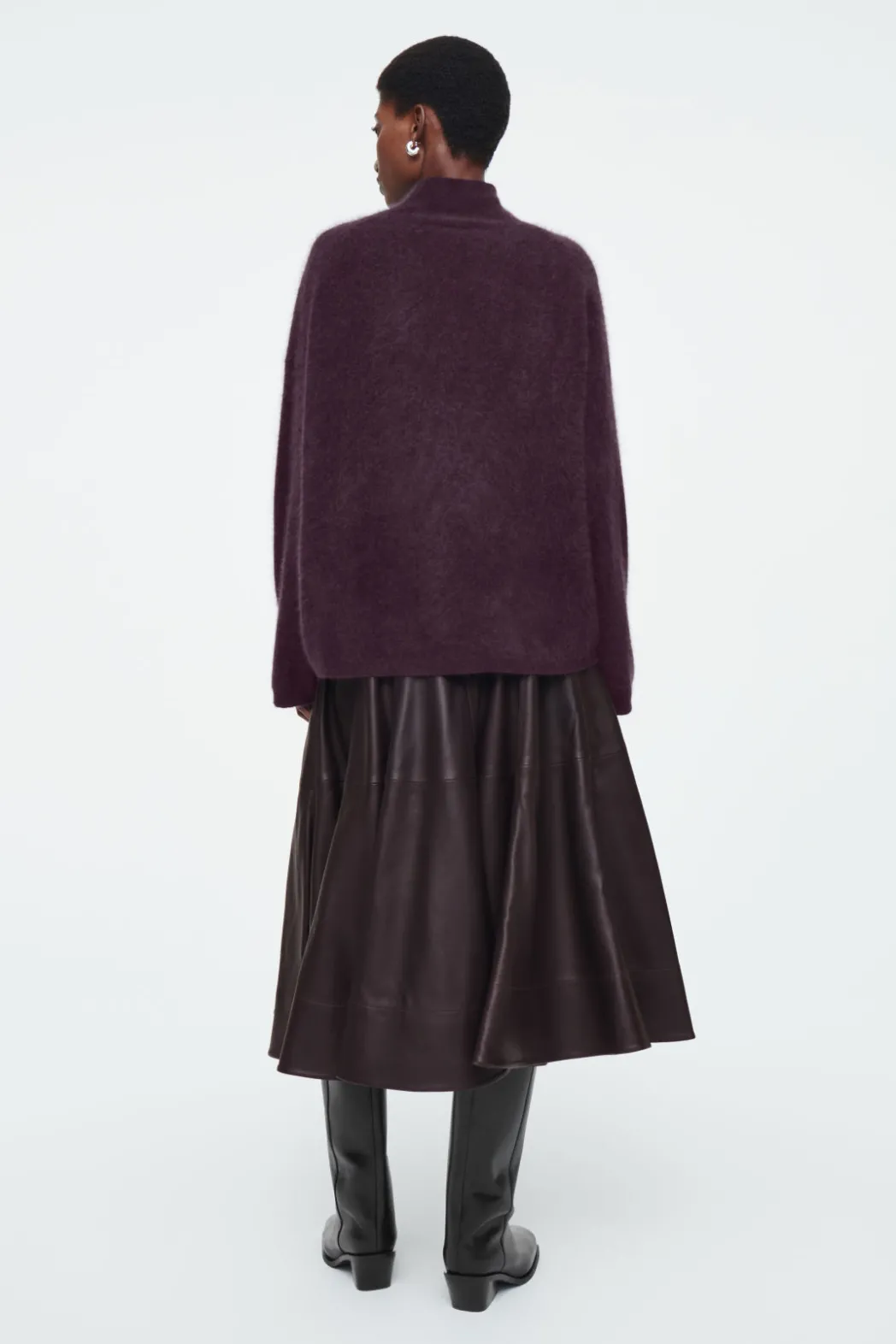 Hot COS VOLUMINOUS A-LINE LEATHER MIDI SKIRT BORDEAUX