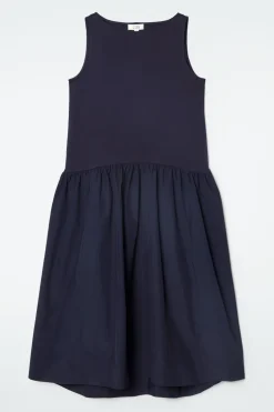 Hot COS VOLUMINOUS SLEEVELESS MIDI DRESS NAVY