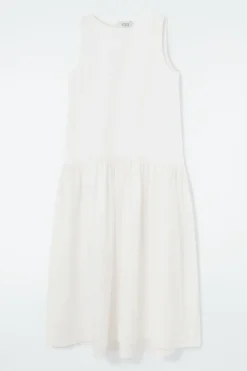 Sale COS VOLUMINOUS SLEEVELESS MIDI DRESS WHITE