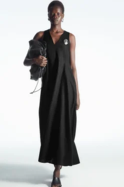 Sale COS VOLUMINOUS V-NECK MAXI DRESS BLACK