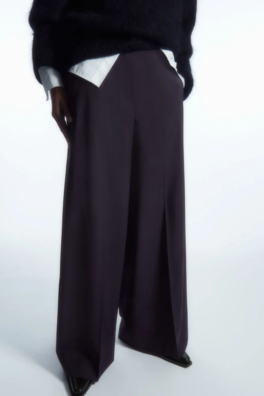 Clearance COS VOLUMINOUS WIDE-LEG WOOL PANTS NAVY