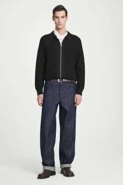 Outlet COS WAFFLE-KNIT MERINO WOOL BOMBER JAKCET BLACK