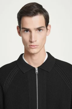 Outlet COS WAFFLE-KNIT MERINO WOOL BOMBER JAKCET BLACK