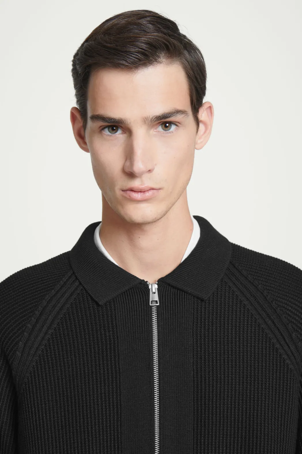Outlet COS WAFFLE-KNIT MERINO WOOL BOMBER JAKCET BLACK