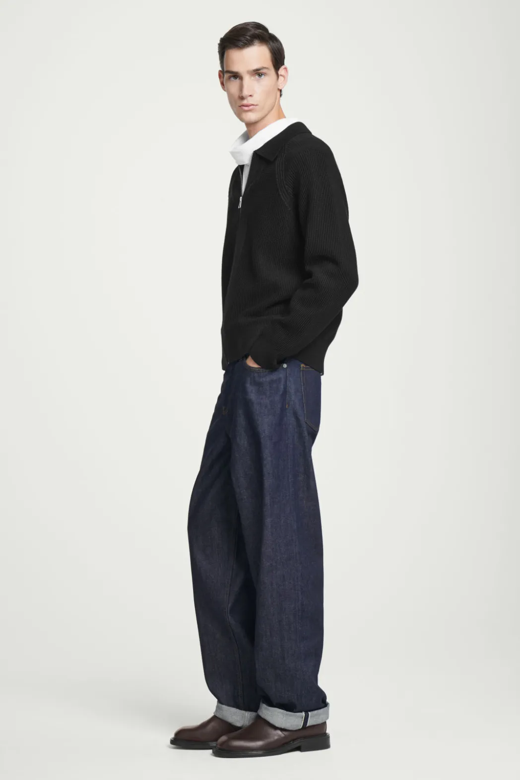 Outlet COS WAFFLE-KNIT MERINO WOOL BOMBER JAKCET BLACK