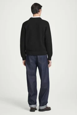 Outlet COS WAFFLE-KNIT MERINO WOOL BOMBER JAKCET BLACK