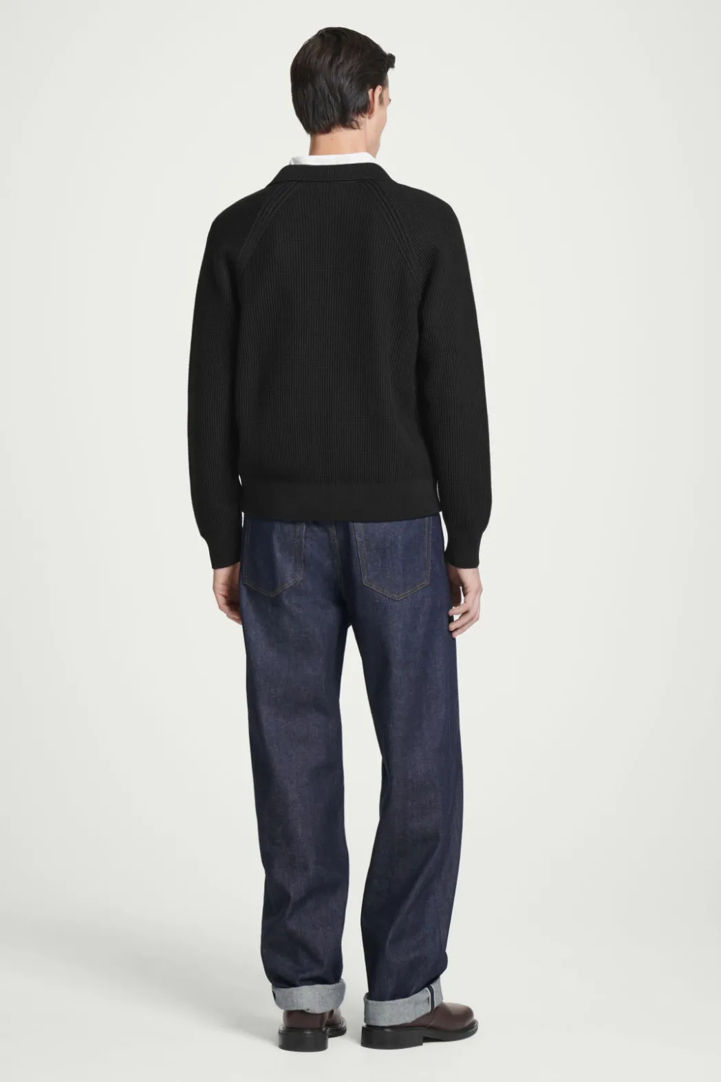 Outlet COS WAFFLE-KNIT MERINO WOOL BOMBER JAKCET BLACK