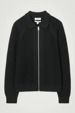 Outlet COS WAFFLE-KNIT MERINO WOOL BOMBER JAKCET BLACK