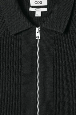 Outlet COS WAFFLE-KNIT MERINO WOOL BOMBER JAKCET BLACK