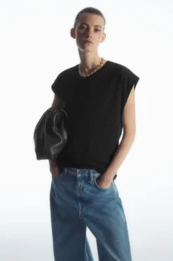 Best COS WAISTED CAP-SLEEVE T-SHIRT BLACK