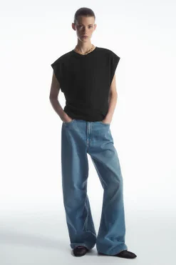 Best COS WAISTED CAP-SLEEVE T-SHIRT BLACK
