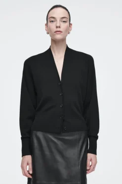New COS WAISTED KNITTED CARDIGAN BLACK