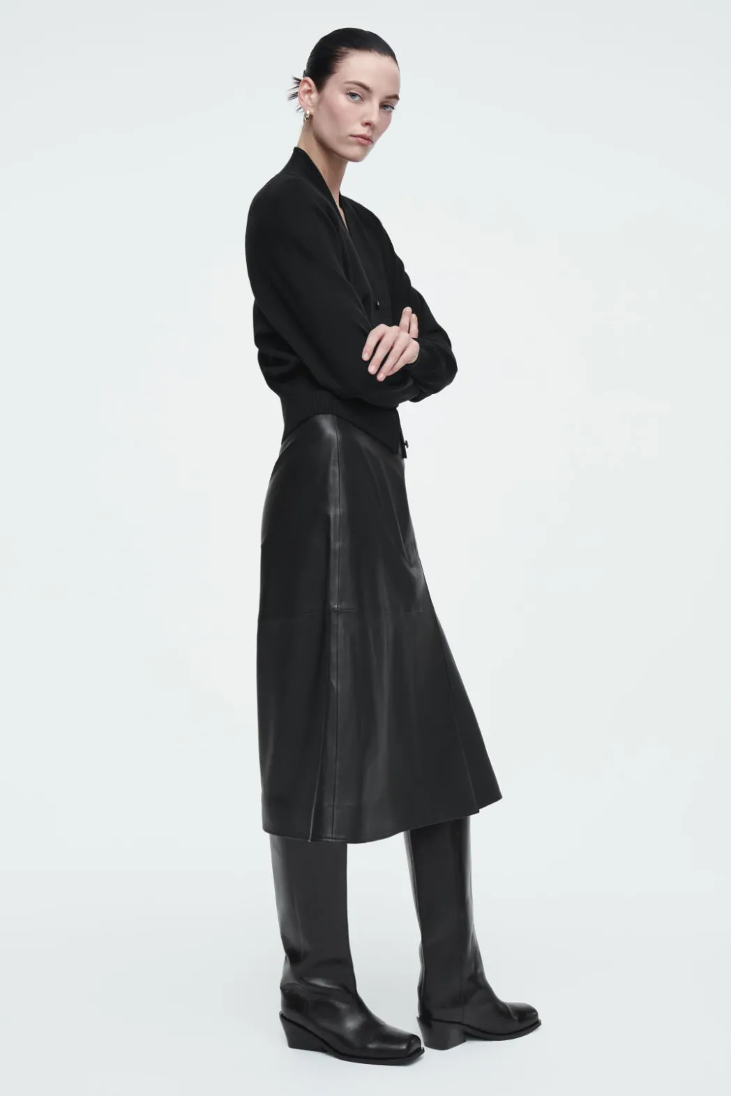 New COS WAISTED KNITTED CARDIGAN BLACK