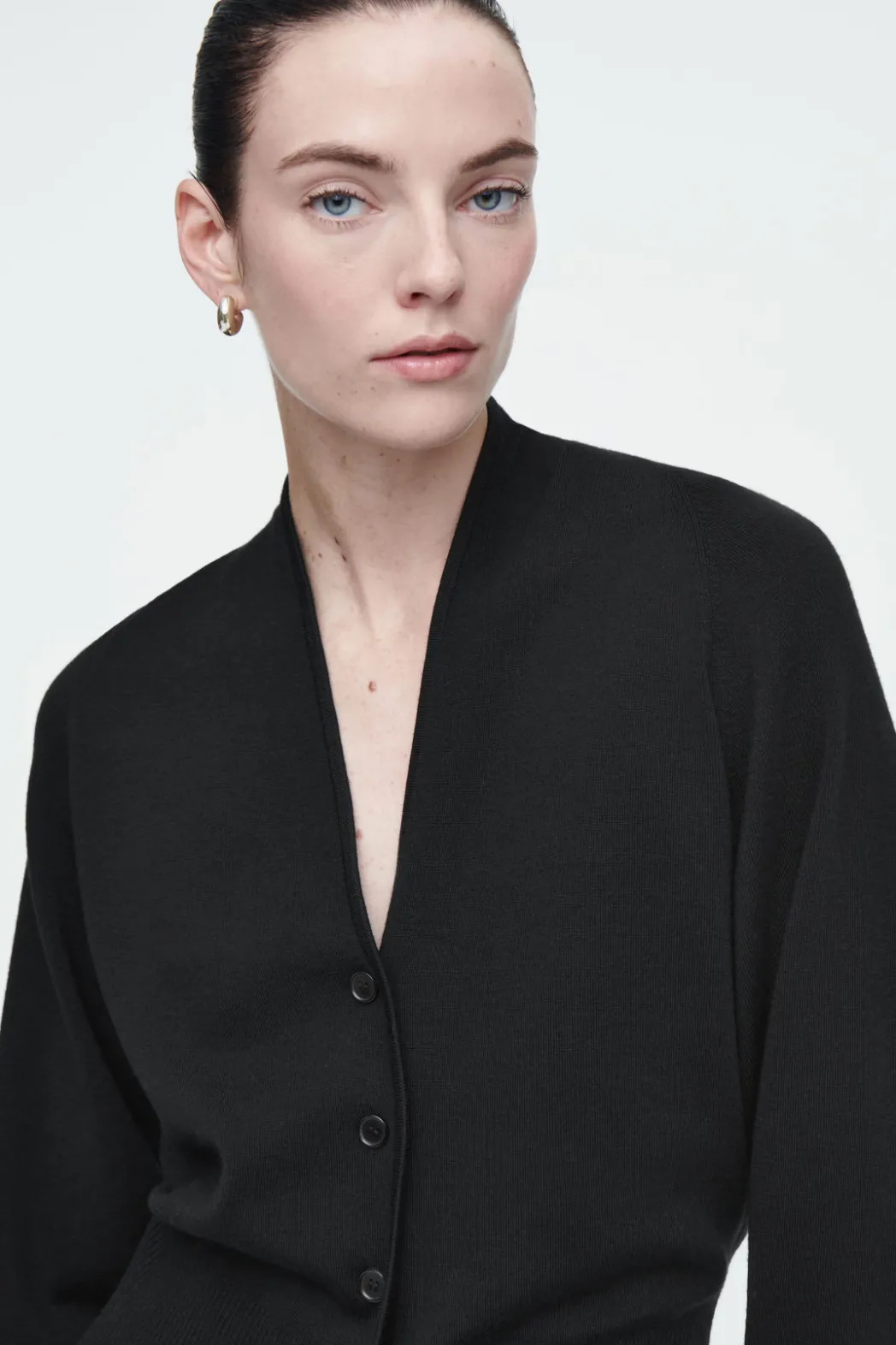 New COS WAISTED KNITTED CARDIGAN BLACK