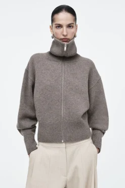 Sale COS WAISTED KNITTED WOOL BOMBER JACKET MOLE