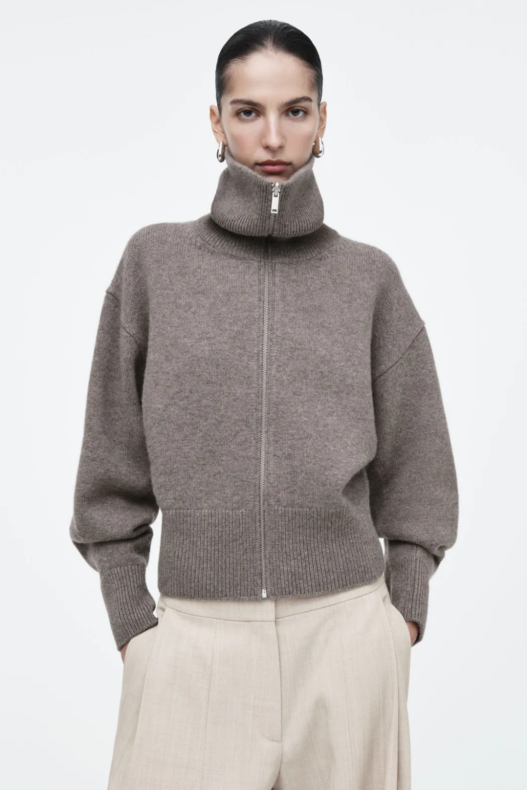 Sale COS WAISTED KNITTED WOOL BOMBER JACKET MOLE