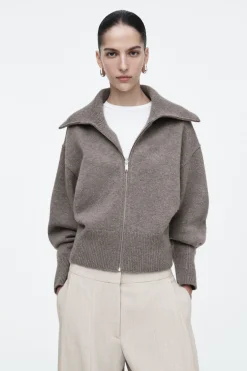 Sale COS WAISTED KNITTED WOOL BOMBER JACKET MOLE