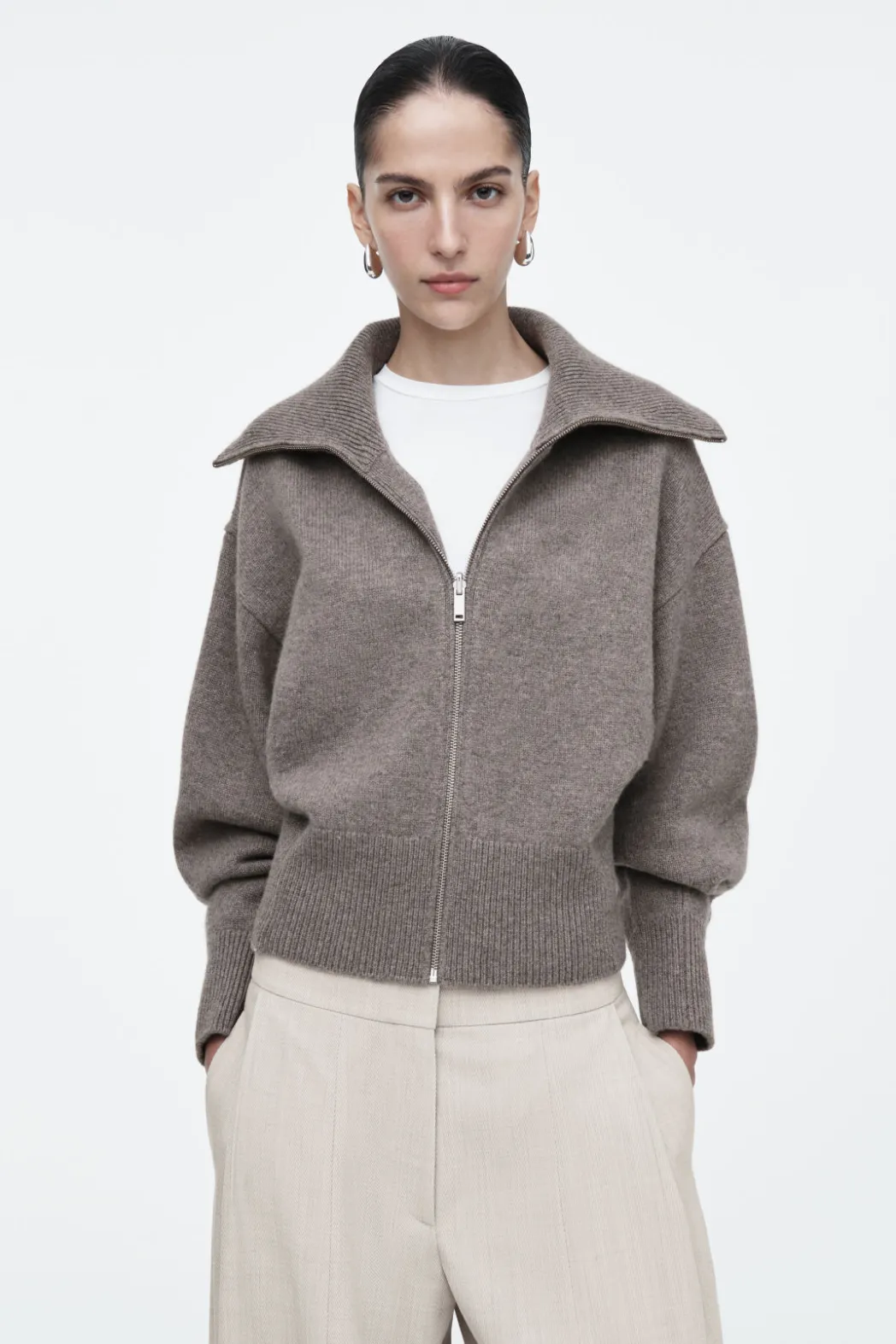 Sale COS WAISTED KNITTED WOOL BOMBER JACKET MOLE