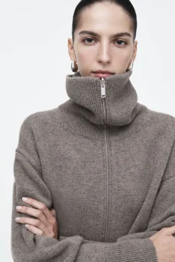 Sale COS WAISTED KNITTED WOOL BOMBER JACKET MOLE