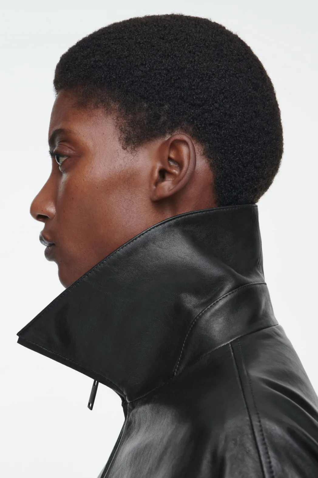 New COS WAISTED LEATHER TRUCKER JACKET BLACK