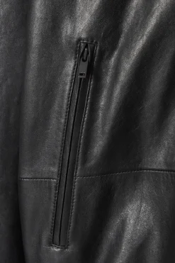 New COS WAISTED LEATHER TRUCKER JACKET BLACK