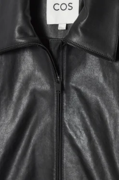 New COS WAISTED LEATHER TRUCKER JACKET BLACK