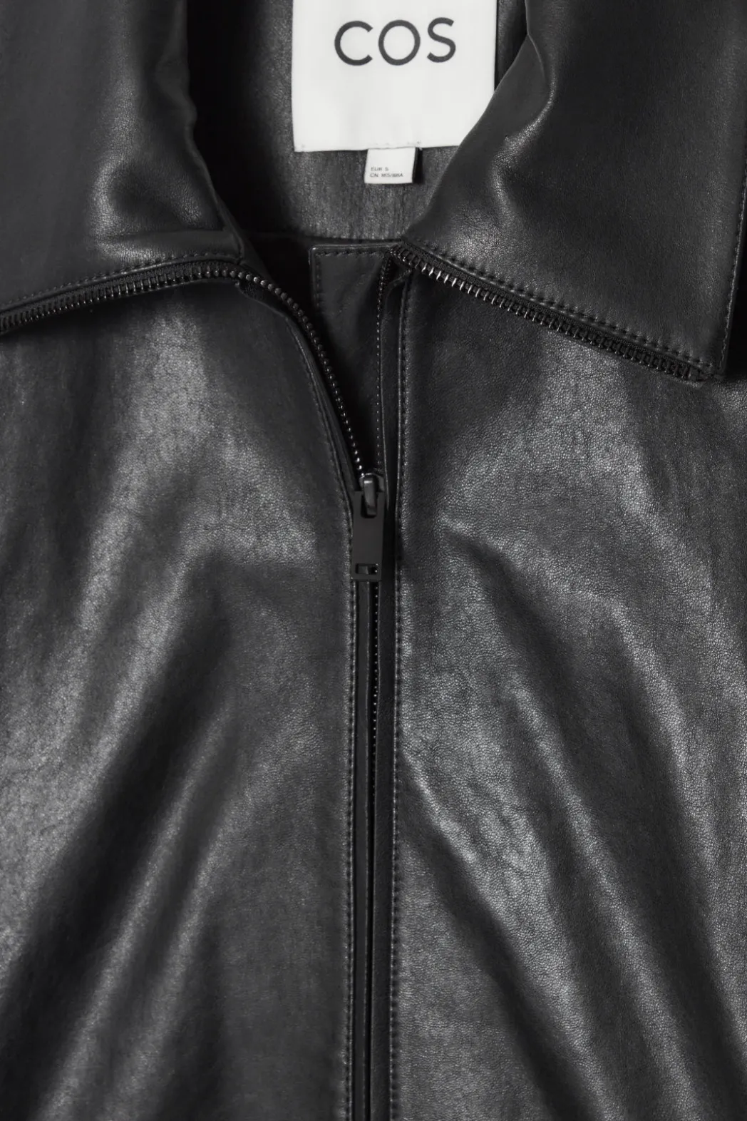 New COS WAISTED LEATHER TRUCKER JACKET BLACK