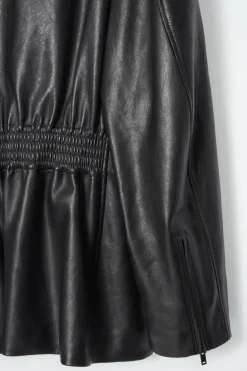 New COS WAISTED LEATHER TRUCKER JACKET BLACK