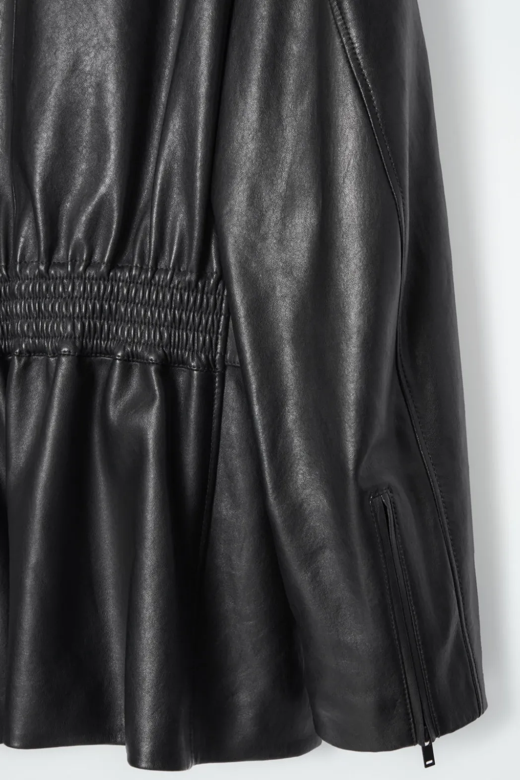 New COS WAISTED LEATHER TRUCKER JACKET BLACK