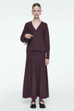 Sale COS WAISTED WOOL V-NECK CARDIGAN BORDEAUX RED