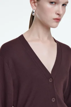 Sale COS WAISTED WOOL V-NECK CARDIGAN BORDEAUX RED