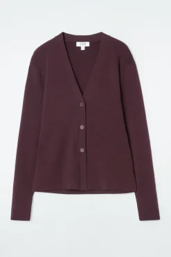 Sale COS WAISTED WOOL V-NECK CARDIGAN BORDEAUX RED