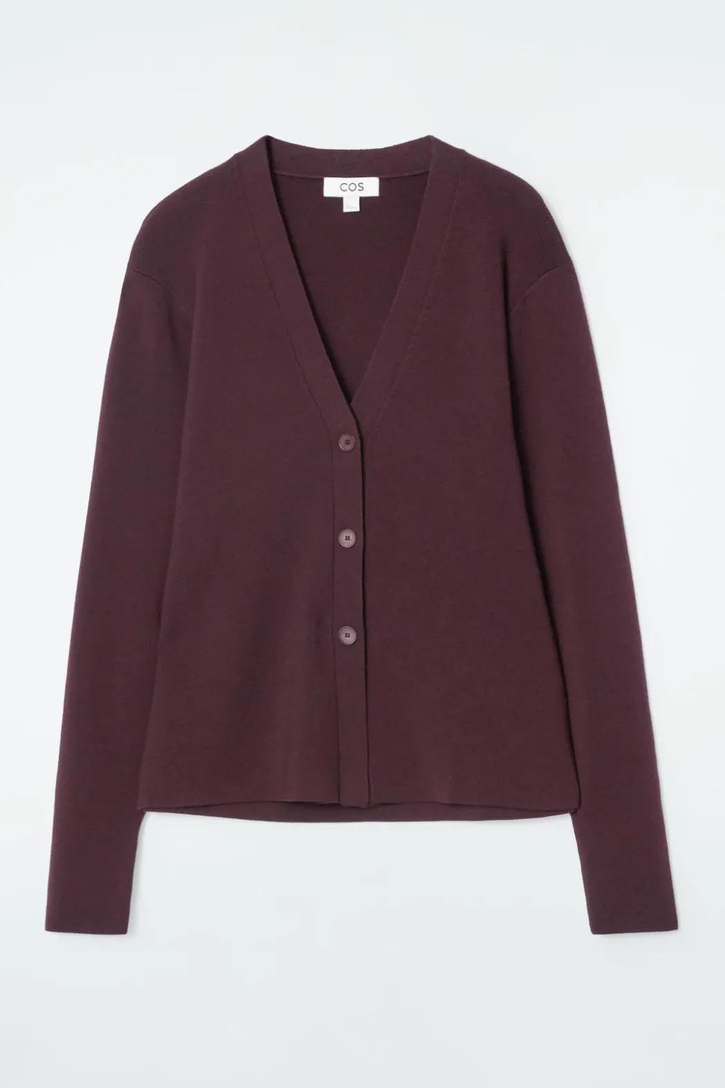 Sale COS WAISTED WOOL V-NECK CARDIGAN BORDEAUX RED