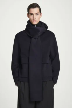 Discount COS WHIP-STITCHED DOUBLE-FACED WOOL SCARF NAVY