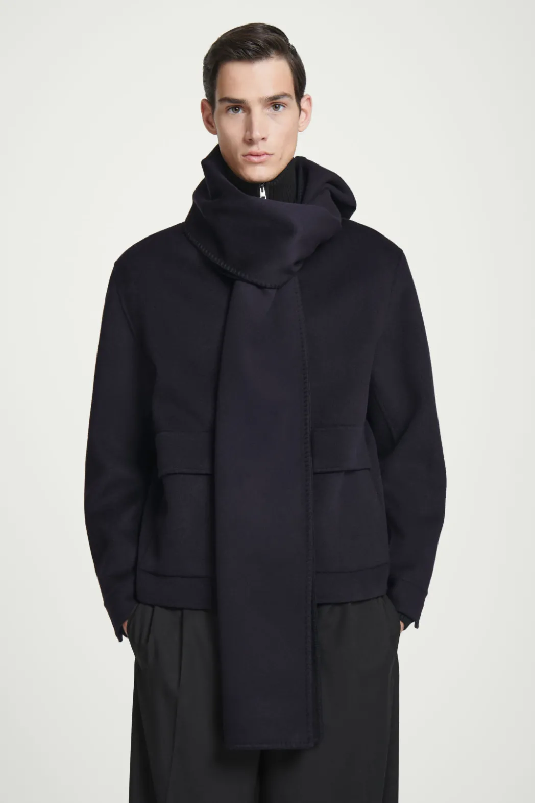 Discount COS WHIP-STITCHED DOUBLE-FACED WOOL SCARF NAVY