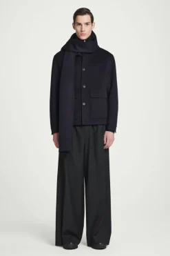 Discount COS WHIP-STITCHED DOUBLE-FACED WOOL SCARF NAVY