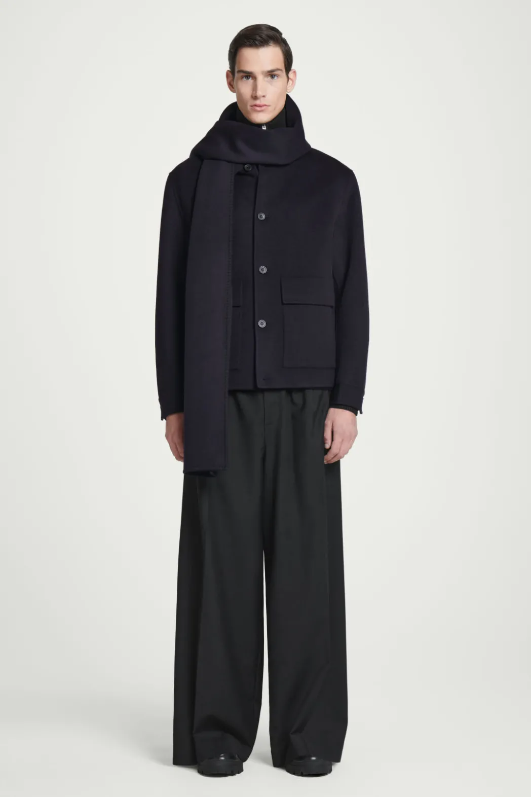 Discount COS WHIP-STITCHED DOUBLE-FACED WOOL SCARF NAVY