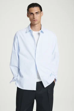 Discount COS WIDE OVERSIZED COTTON OXFORD SHIRT BLUE / PINSTRIPED