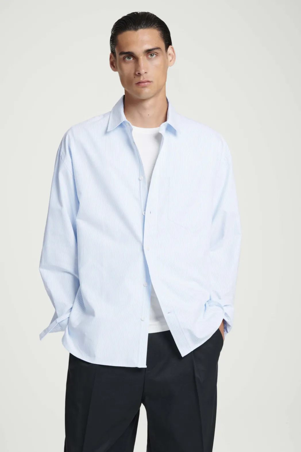 Discount COS WIDE OVERSIZED COTTON OXFORD SHIRT BLUE / PINSTRIPED