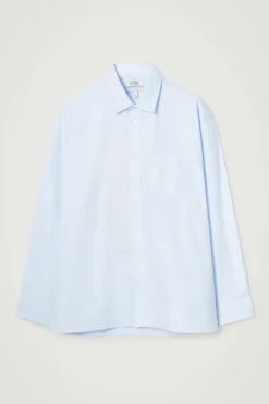 Discount COS WIDE OVERSIZED COTTON OXFORD SHIRT BLUE / PINSTRIPED
