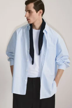 Discount COS WIDE OVERSIZED COTTON OXFORD SHIRT BLUE / PINSTRIPED
