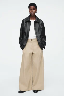 Discount COS WIDE-LEG COTTON PANTS BEIGE