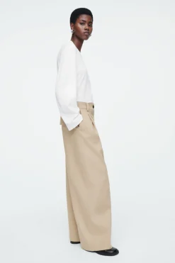 Discount COS WIDE-LEG COTTON PANTS BEIGE