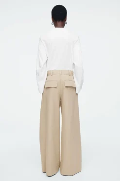 Discount COS WIDE-LEG COTTON PANTS BEIGE