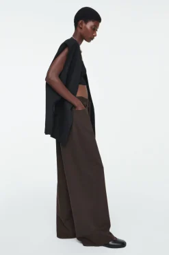 Online COS WIDE-LEG DRAWSTRING PANTS DARK BROWN
