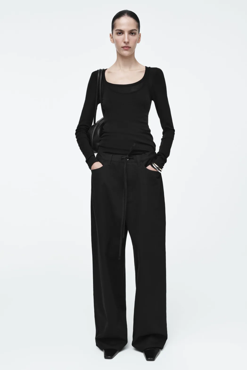 COS WIDE-LEG DRAWSTRING PANTS BLACK