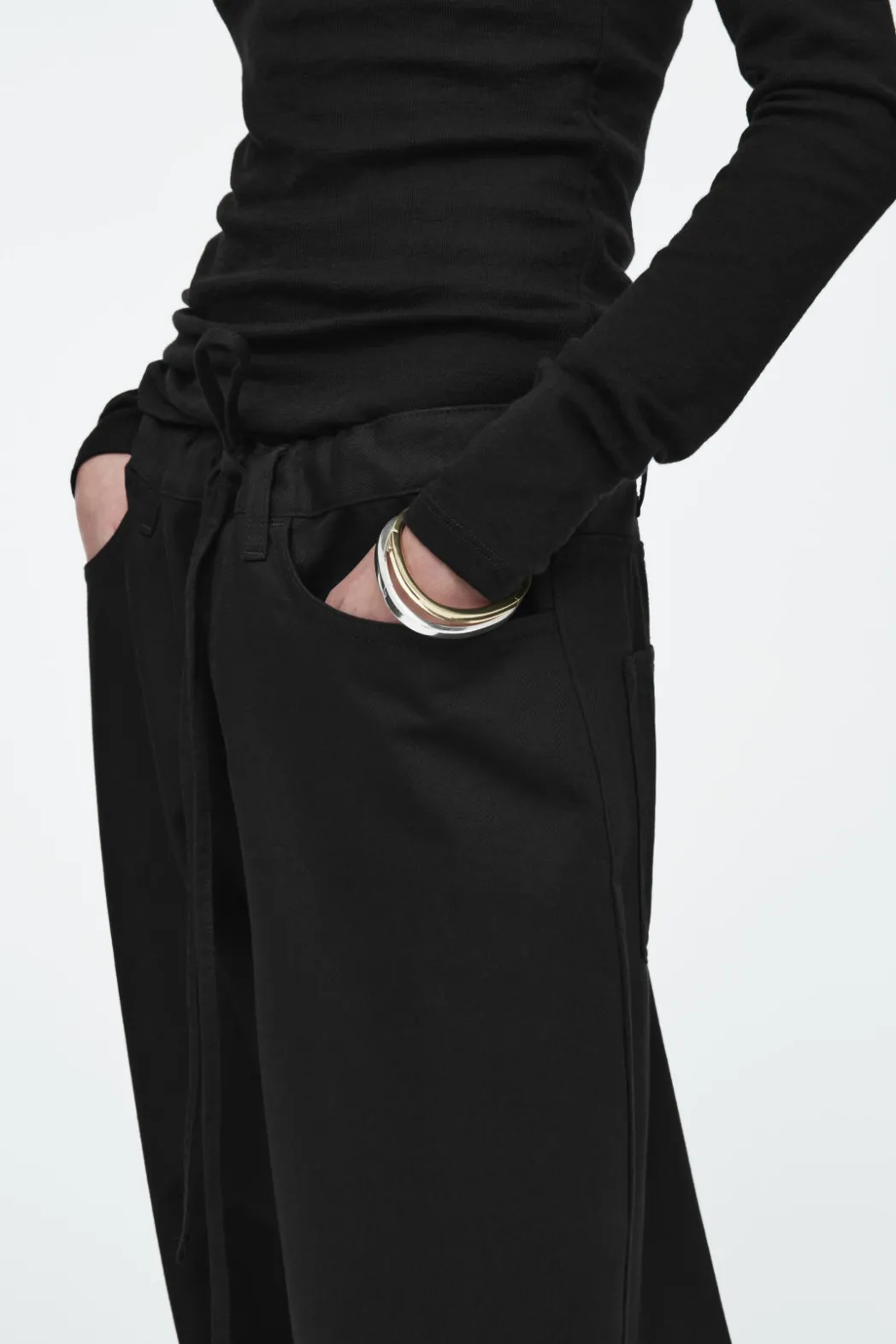 COS WIDE-LEG DRAWSTRING PANTS BLACK