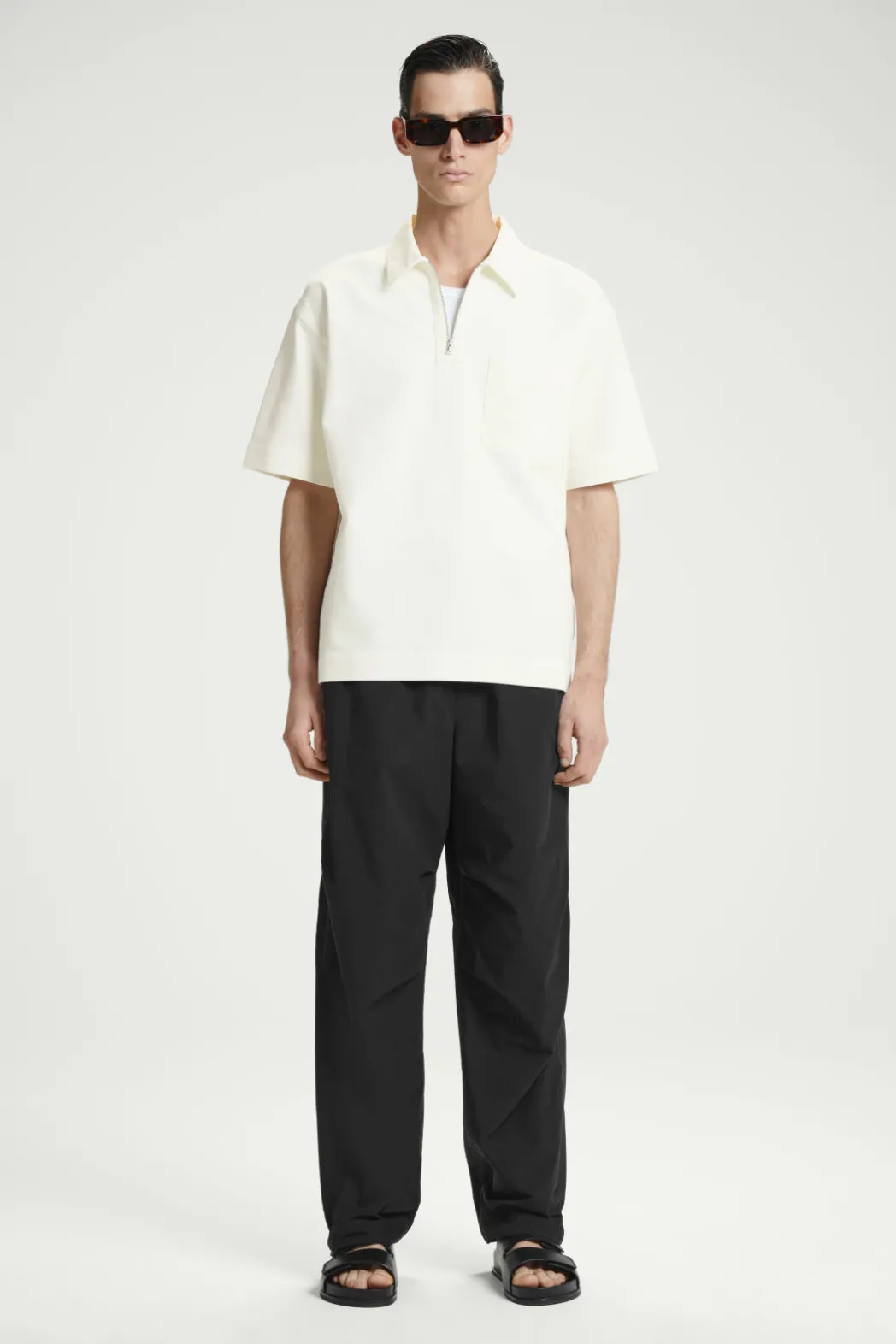 COS WIDE-LEG ELASTICATED COTTON PANTS BLACK
